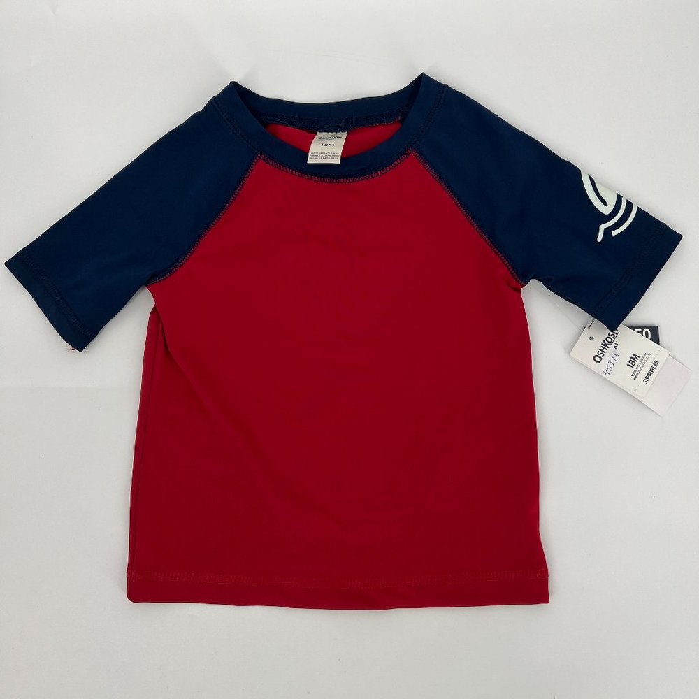 OshKosh B’gosh Babies' Swimwear Crew Raglan Rashguard Top Red Navy 18M NWT